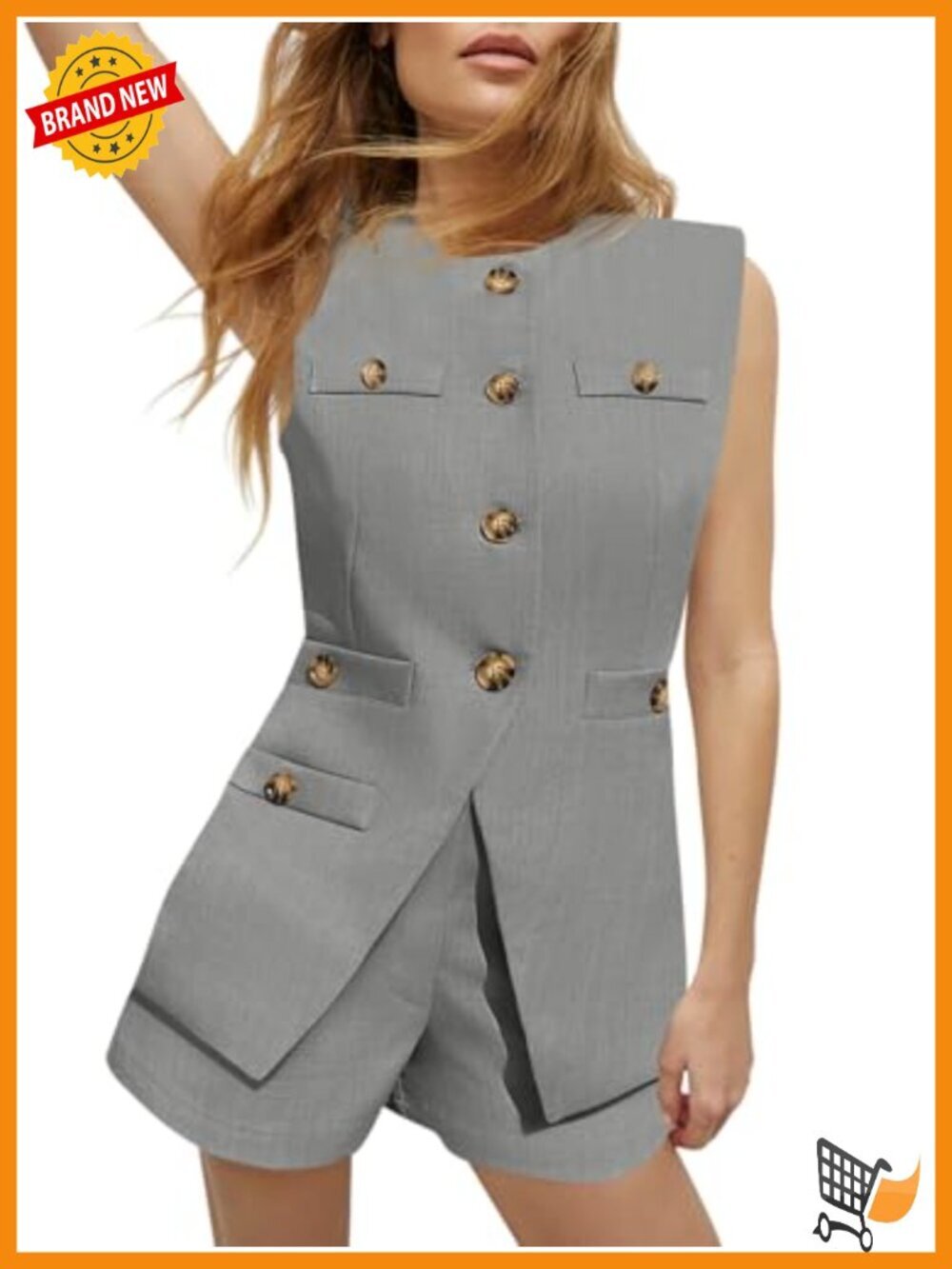 Sleeveless Button Down Blazer Vest & Shorts 2 Piece Suit Set